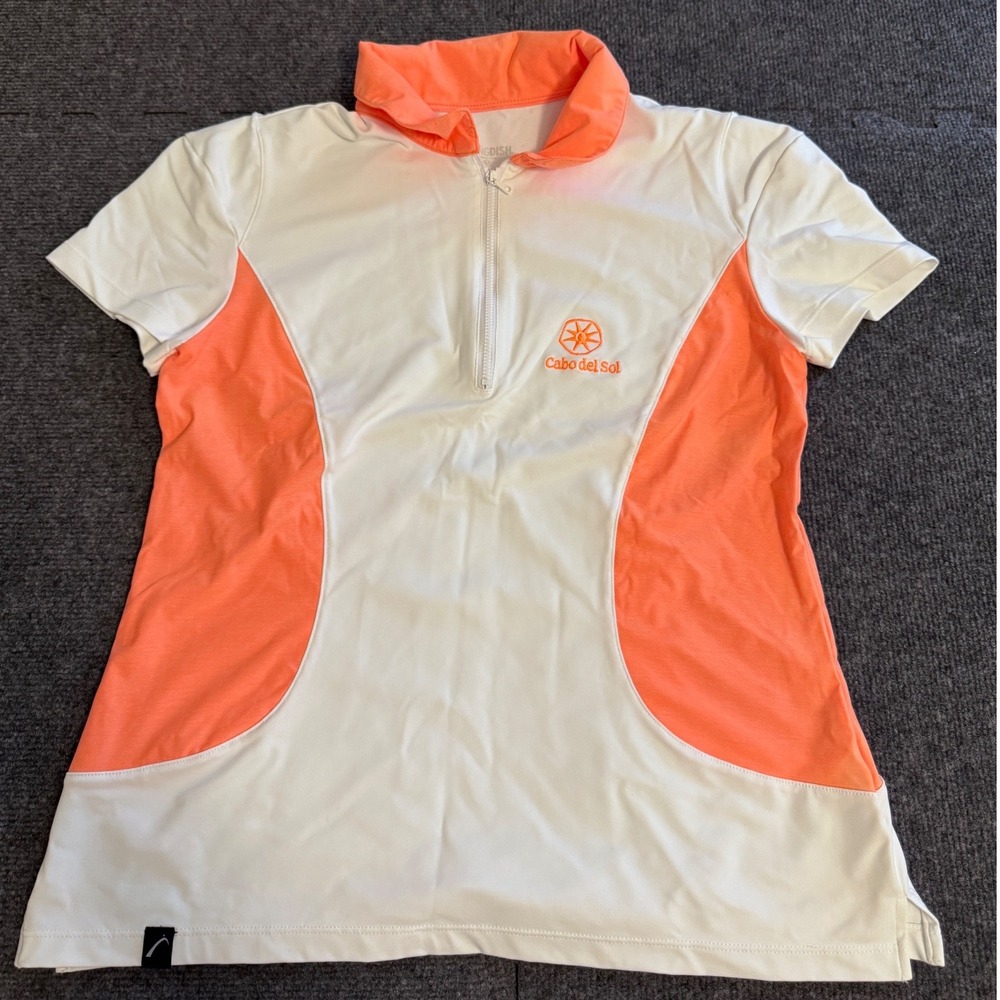 SwingDish Womens Cabo del Sol Golf Polo Shirt White Orange Quarter Zip Size M z3